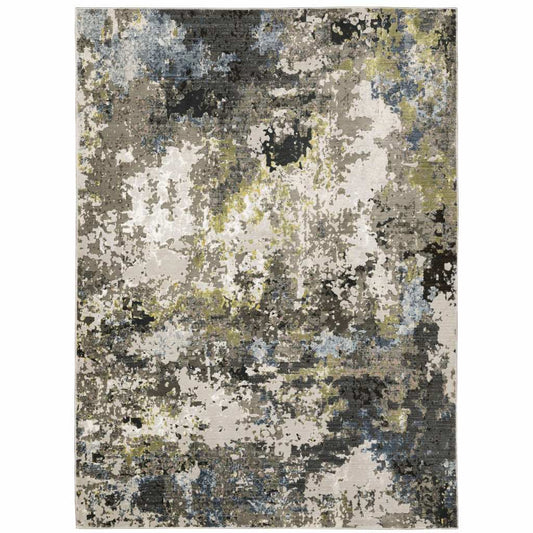 10' X 13' Grey Green Gold Blue And Beige Abstract Power Loom Stain Resistant Area Rug - Homeroots - Flyclothing LLC