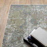 2' X 8' Blue Grey Green And Beige Abstract Power Loom Stain Resistant Runner Rug - Homeroots