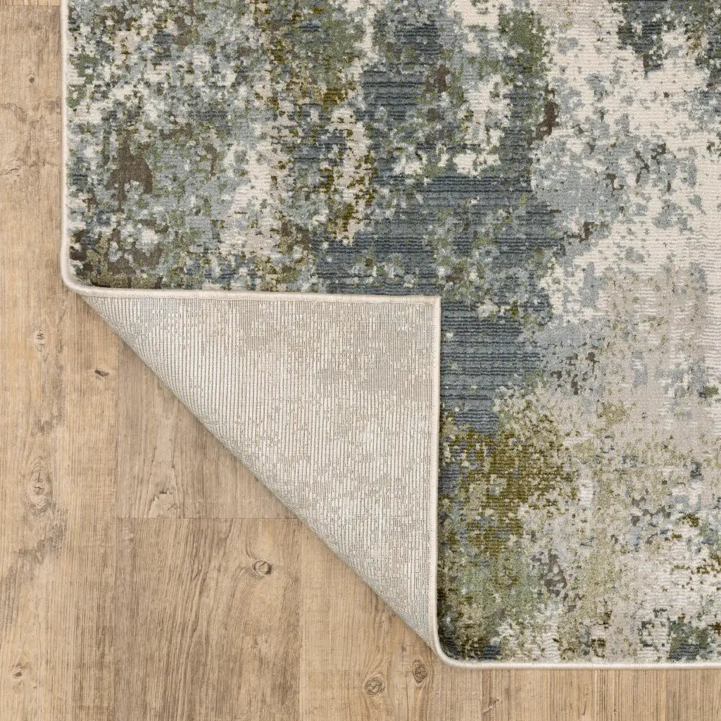 2' X 8' Blue Grey Green And Beige Abstract Power Loom Stain Resistant Runner Rug - Homeroots - Flyclothing LLC