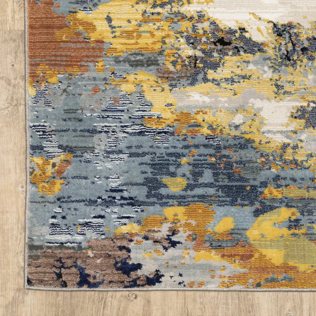 3' X 5' Yellow Gold Blue Grey Brown And Beige Abstract Power Loom Stain Resistant Area Rug - Homeroots - Flyclothing LLC