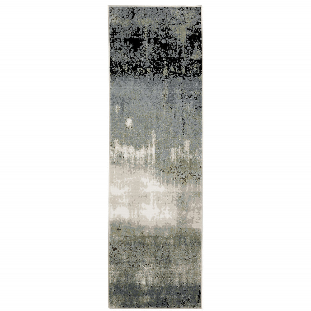 2' X 8' Blue Green Grey And Beige Abstract Power Loom Stain Resistant Runner Rug - Homeroots