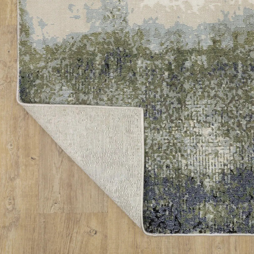 2' X 8' Blue Green Grey And Beige Abstract Power Loom Stain Resistant Runner Rug - Homeroots - Flyclothing LLC