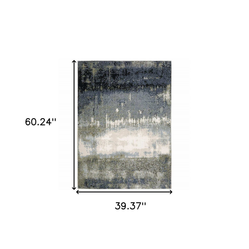 3' X 5' Blue Green Grey And Beige Abstract Power Loom Stain Resistant Area Rug - Homeroots - Flyclothing LLC