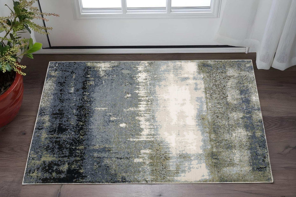 3' X 5' Blue Green Grey And Beige Abstract Power Loom Stain Resistant Area Rug - Homeroots - Flyclothing LLC