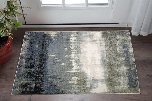 3' X 5' Blue Green Grey And Beige Abstract Power Loom Stain Resistant Area Rug - Homeroots - Flyclothing LLC