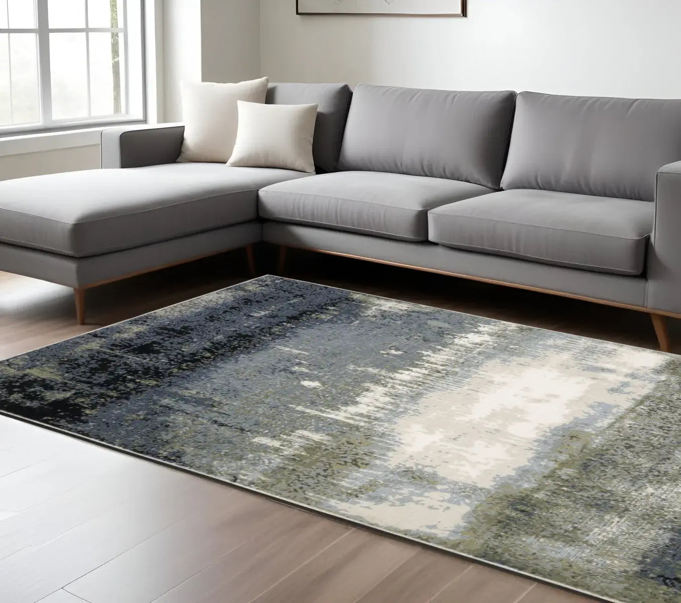 8' X 11' Blue Green Grey And Beige Abstract Power Loom Stain Resistant Area Rug - Homeroots - Flyclothing LLC
