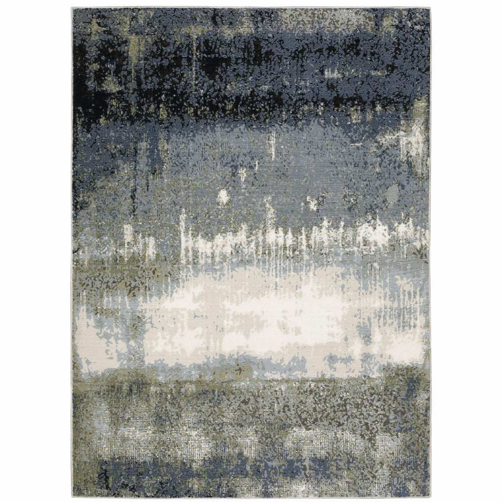 8' X 11' Blue Green Grey And Beige Abstract Power Loom Stain Resistant Area Rug - Homeroots - Flyclothing LLC