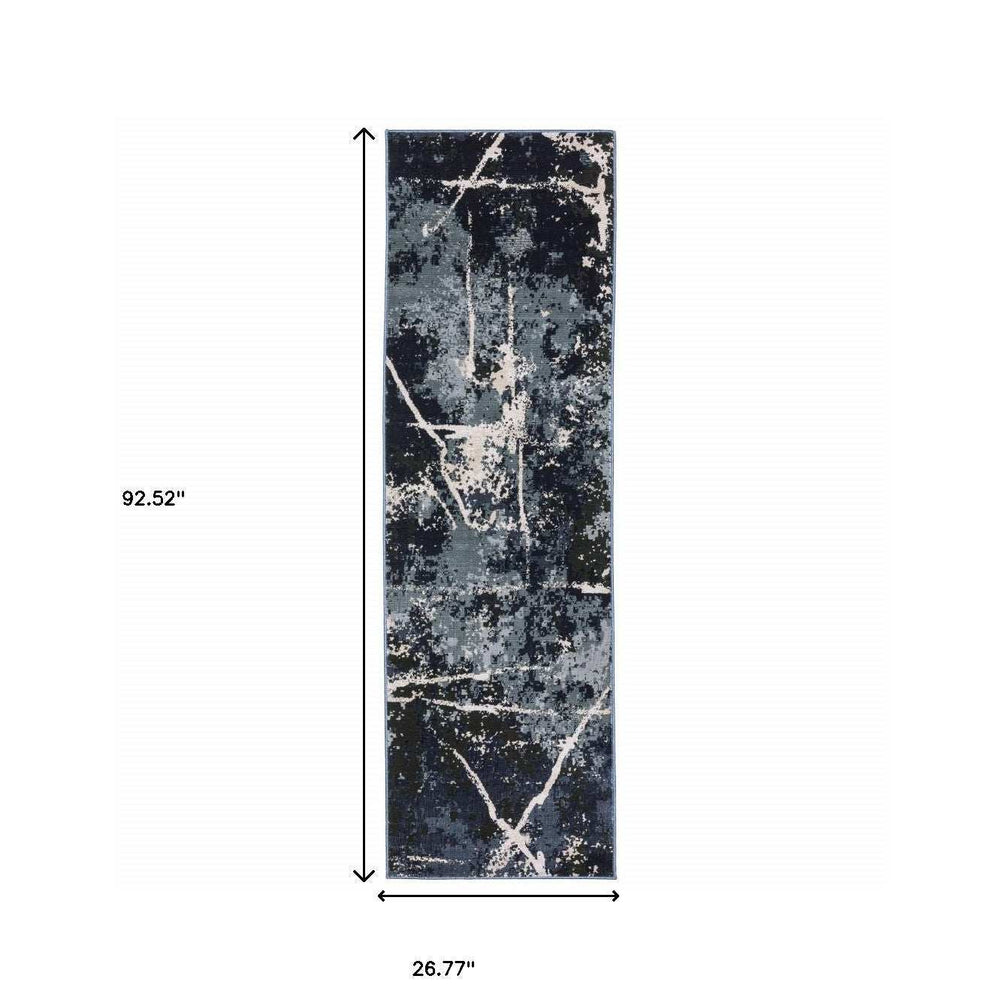 2' X 8' Blue Grey And Beige Abstract Power Loom Stain Resistant Runner Rug - Homeroots - Flyclothing LLC