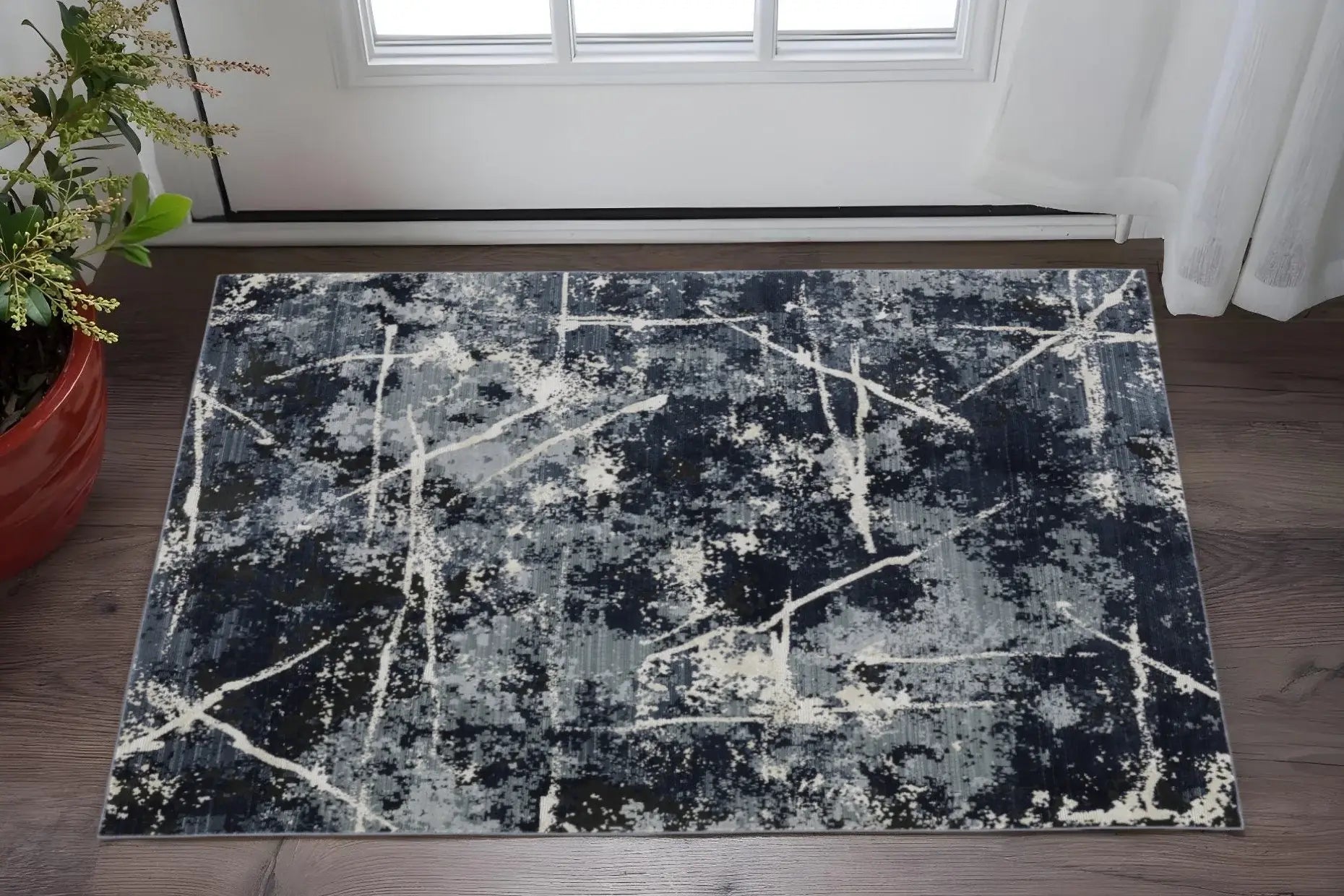 3' X 5' Blue Grey And Beige Abstract Power Loom Stain Resistant Area Rug - Homeroots - Flyclothing LLC
