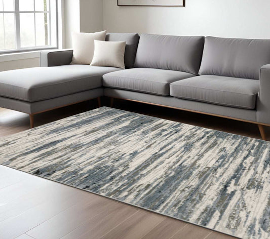 6' X 9' Blue Grey Beige And Brown Abstract Power Loom Stain Resistant Area Rug - Homeroots - Flyclothing LLC