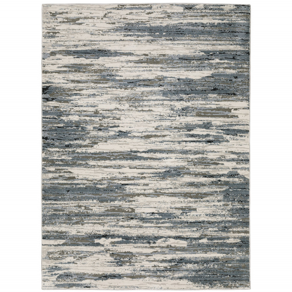 10' X 13' Blue Grey Beige And Brown Abstract Power Loom Stain Resistant Area Rug