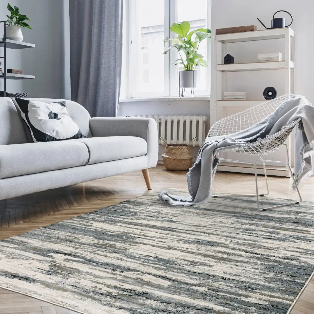 10' X 13' Blue Grey Beige And Brown Abstract Power Loom Stain Resistant Area Rug - Homeroots - Flyclothing LLC