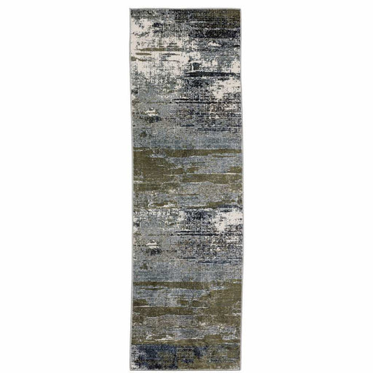 2' X 8' Blue Green Grey Brown And Beige Abstract Power Loom Stain Resistant Runner Rug - Homeroots - Flyclothing LLC