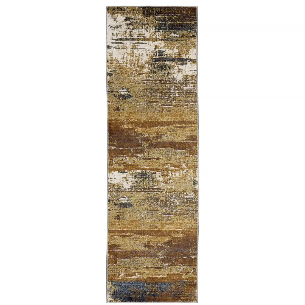 2' X 8' Gold Brown Rust Grey Blue And Beige Abstract Power Loom Stain Resistant Runner Rug - Homeroots - Flyclothing LLC