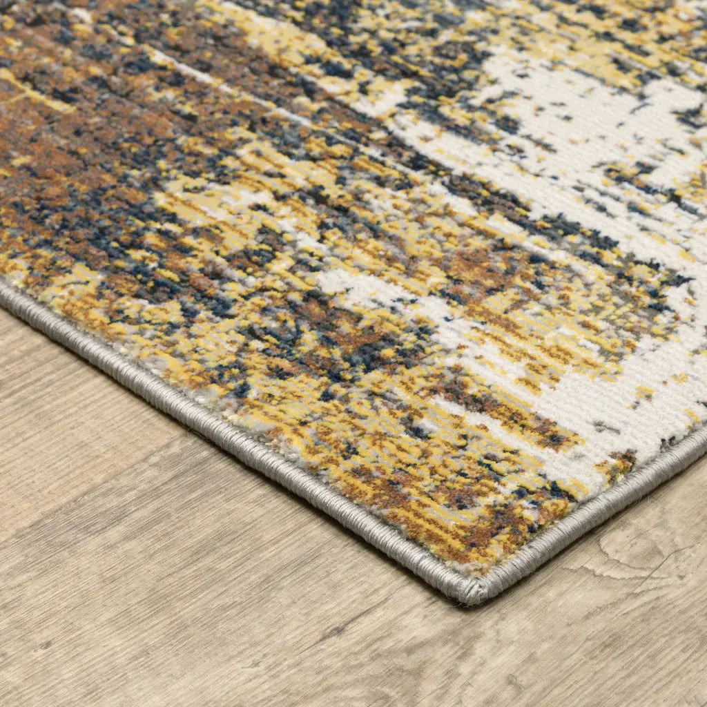 2' X 8' Gold Brown Rust Grey Blue And Beige Abstract Power Loom Stain Resistant Runner Rug - Homeroots - Flyclothing LLC