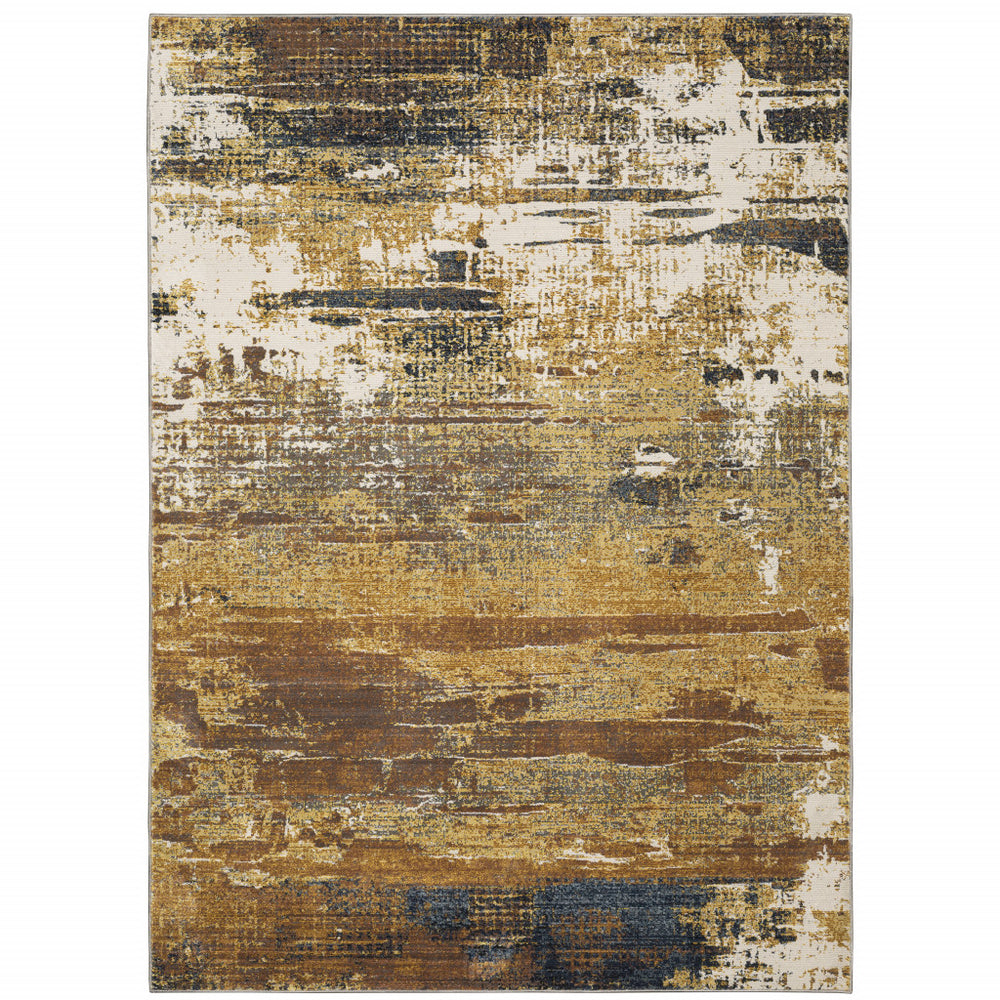 3' X 5' Gold Brown Rust Grey Blue And Beige Abstract Power Loom Stain Resistant Area Rug - Homeroots