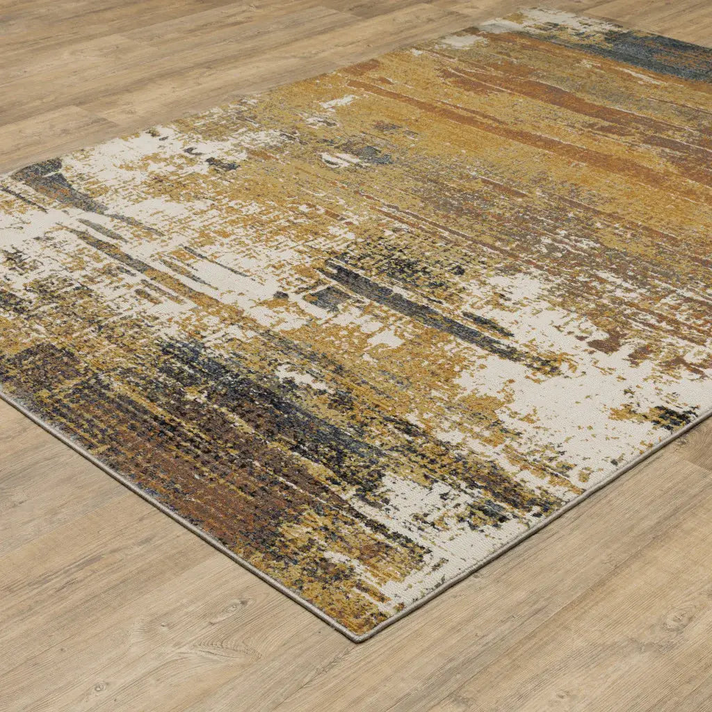 3' X 5' Gold Brown Rust Grey Blue And Beige Abstract Power Loom Stain Resistant Area Rug - Homeroots - Flyclothing LLC