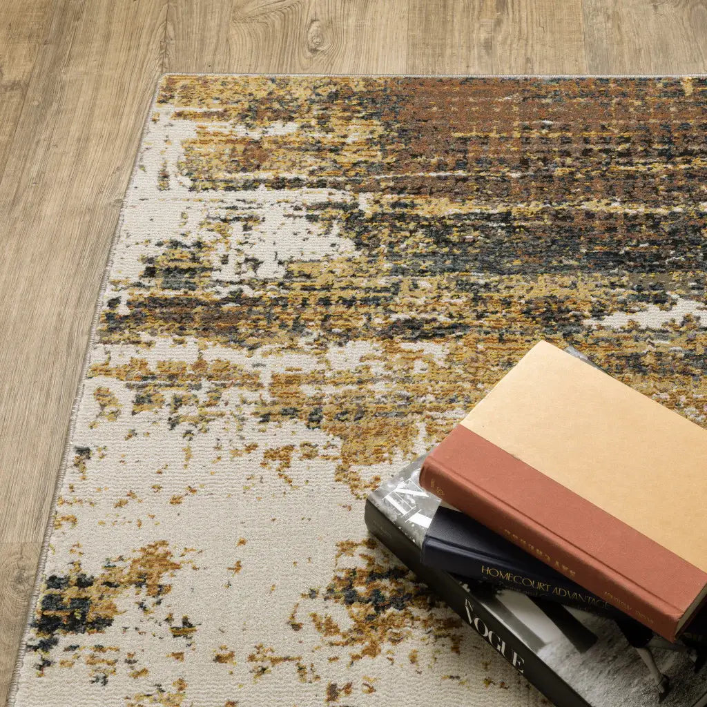3' X 5' Gold Brown Rust Grey Blue And Beige Abstract Power Loom Stain Resistant Area Rug - Homeroots - Flyclothing LLC