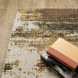 3' X 5' Gold Brown Rust Grey Blue And Beige Abstract Power Loom Stain Resistant Area Rug - Homeroots - Flyclothing LLC