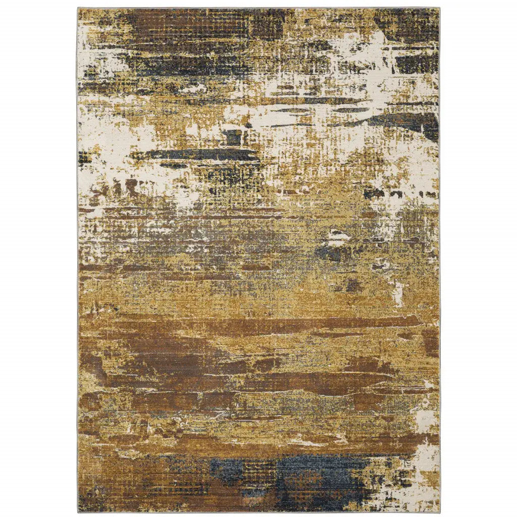 5' X 8' Gold Brown Rust Grey Blue And Beige Abstract Power Loom Stain Resistant Area Rug - Homeroots - Flyclothing LLC