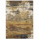 5' X 8' Gold Brown Rust Grey Blue And Beige Abstract Power Loom Stain Resistant Area Rug - Homeroots