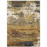 8' X 11' Gold Brown Rust Grey Blue And Beige Abstract Power Loom Stain Resistant Area Rug - Homeroots - Flyclothing LLC