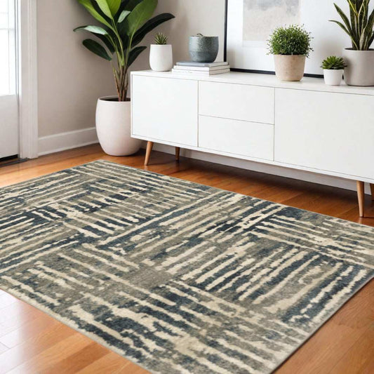 4' X 6' Blue And Beige Abstract Power Loom Stain Resistant Area Rug - Homeroots - Flyclothing LLC