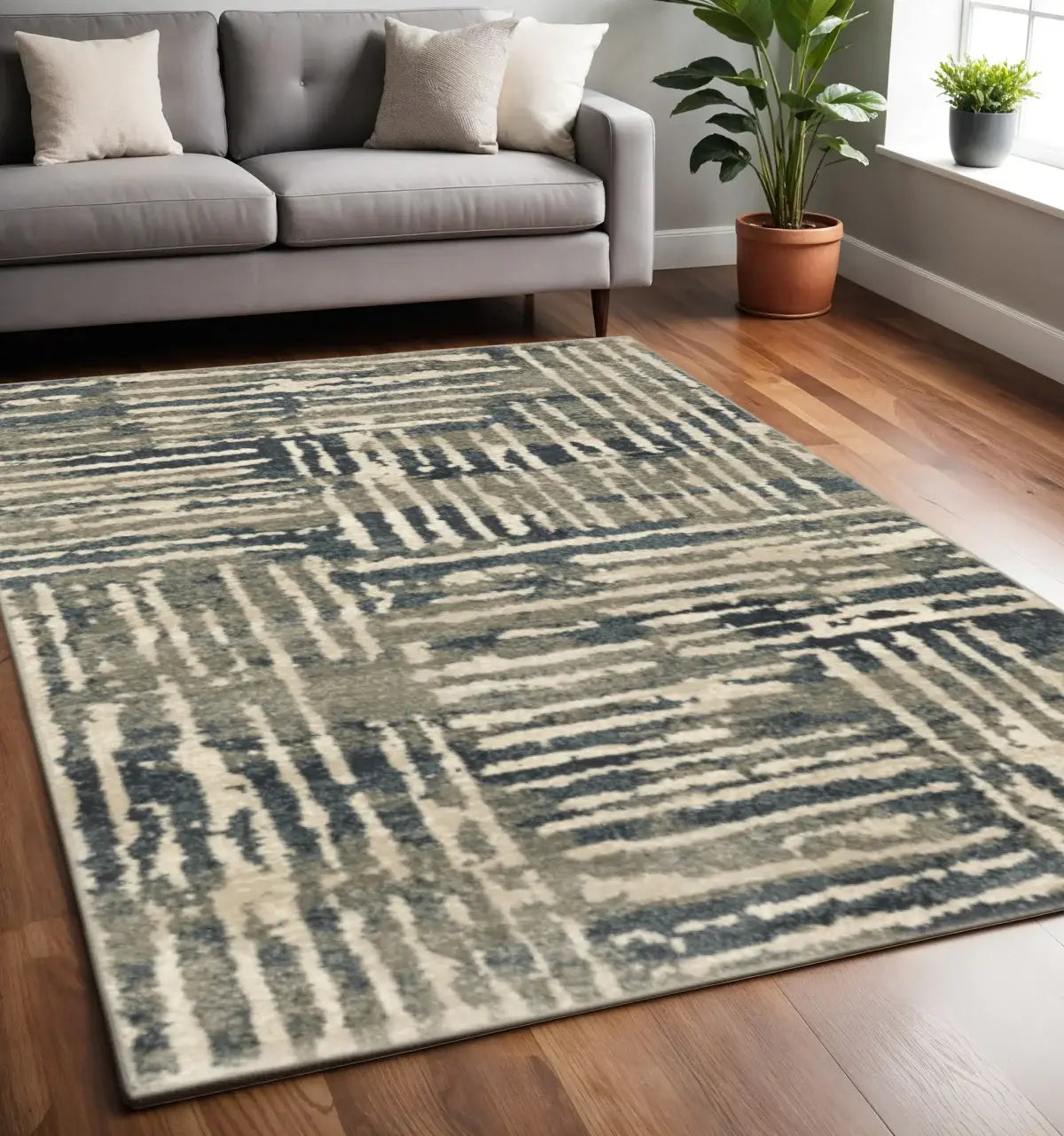 5' X 7' Blue And Beige Abstract Power Loom Stain Resistant Area Rug - Homeroots - Flyclothing LLC