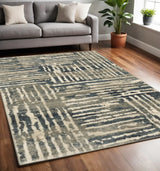 5' X 7' Blue And Beige Abstract Power Loom Stain Resistant Area Rug - Homeroots - Flyclothing LLC