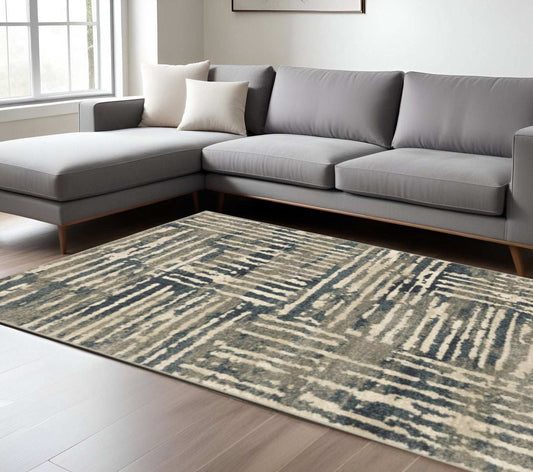 6' X 9' Blue And Beige Abstract Power Loom Stain Resistant Area Rug - Homeroots - Flyclothing LLC