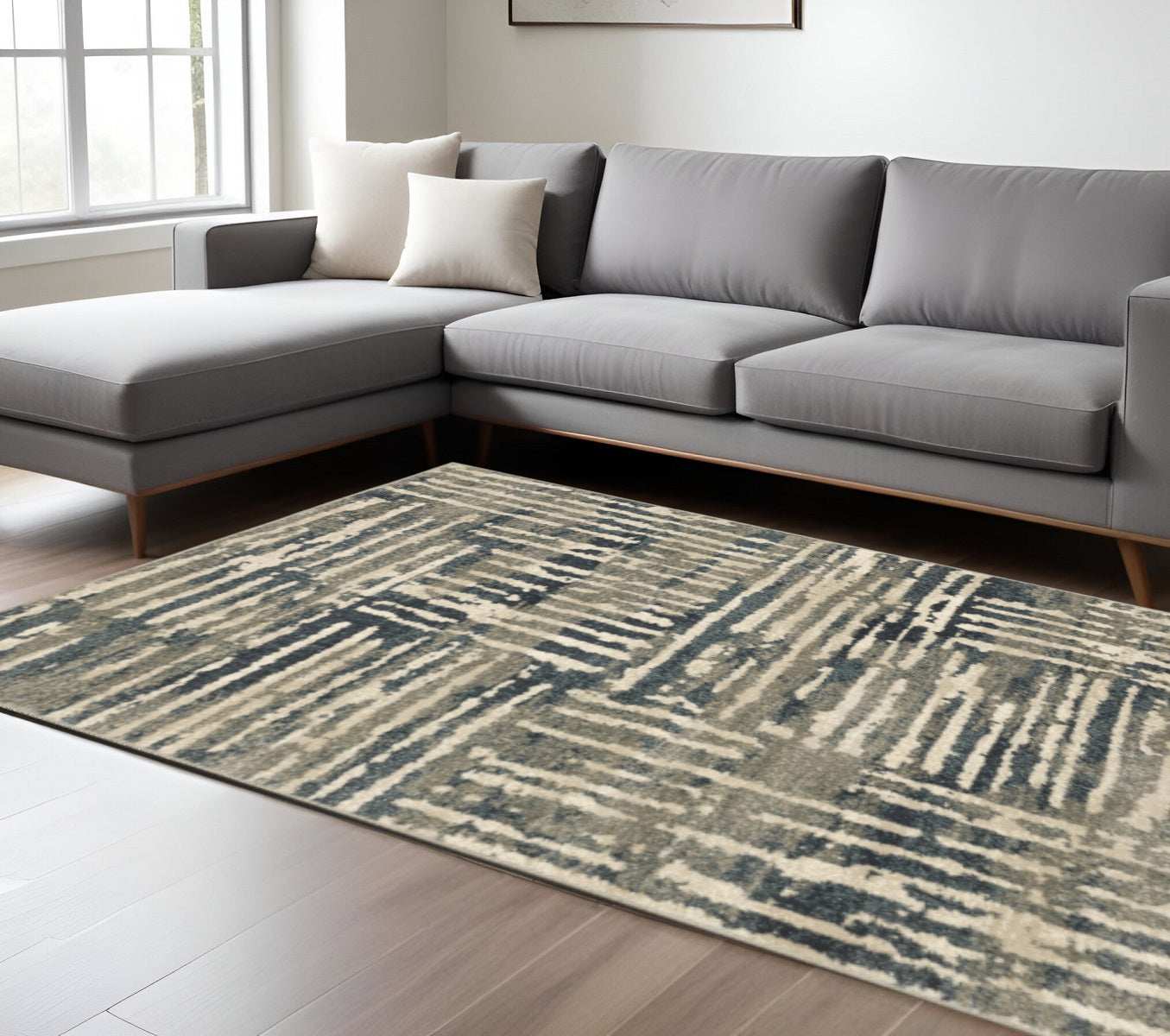 8' X 10' Blue And Beige Abstract Power Loom Stain Resistant Area Rug - Homeroots - Flyclothing LLC