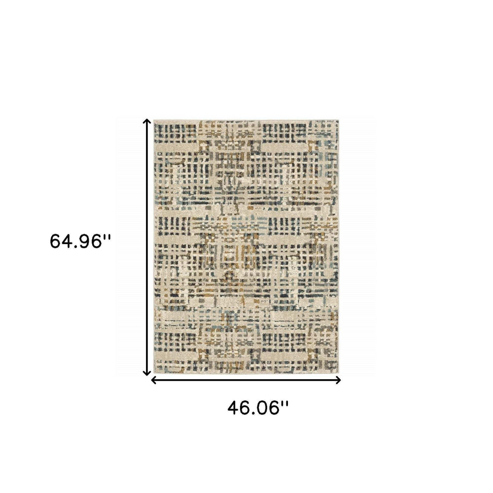 4' X 6' Beige Grey Blues Orange Yellow And Ivory Abstract Power Loom Stain Resistant Area Rug - Homeroots - Flyclothing LLC