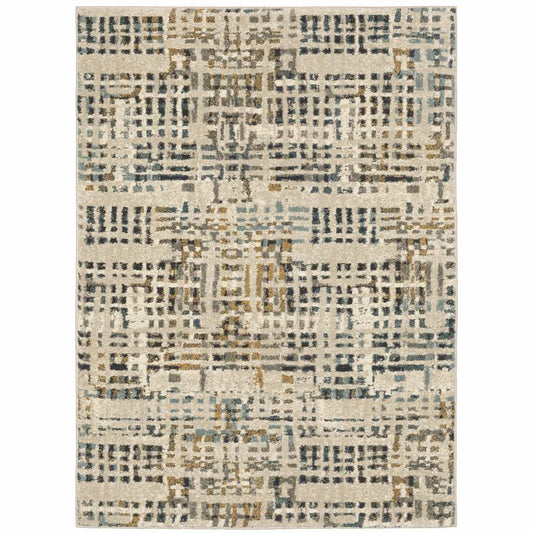 4' X 6' Beige Grey Blues Orange Yellow And Ivory Abstract Power Loom Stain Resistant Area Rug - Homeroots - Flyclothing LLC