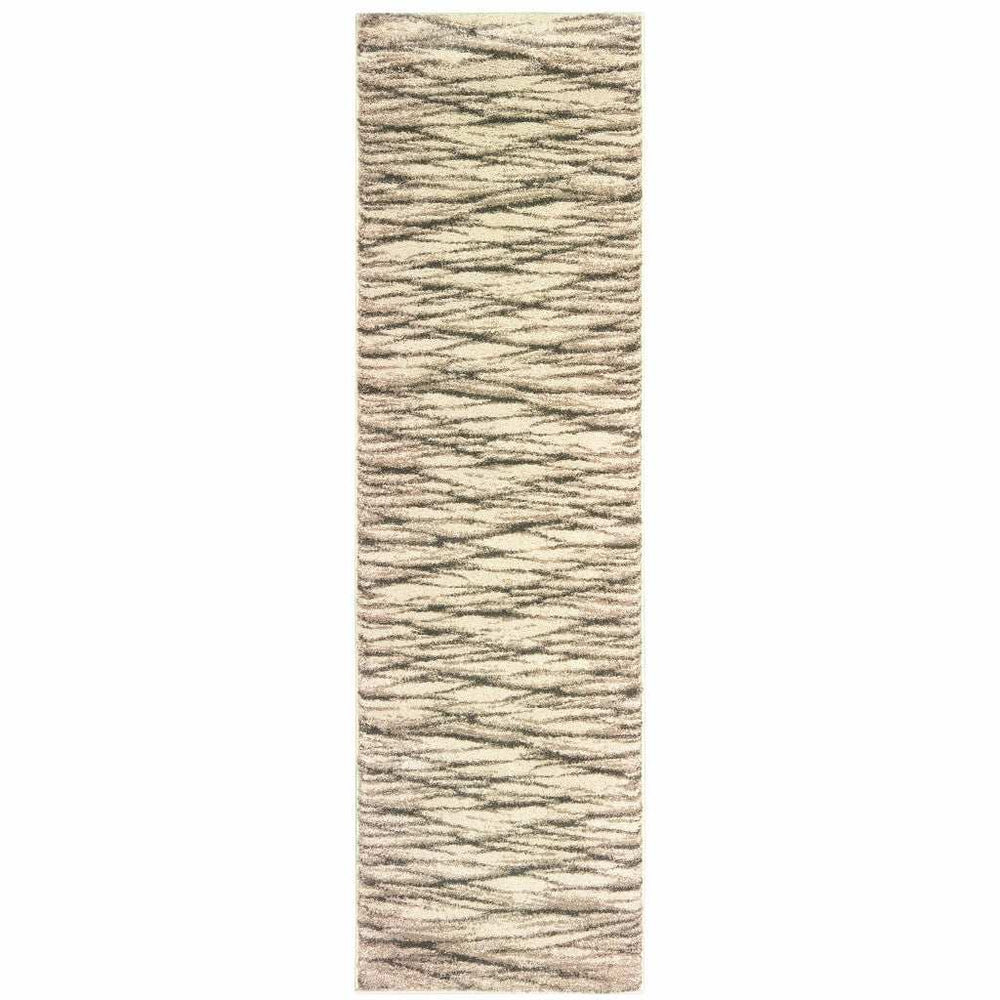 2' X 8' Ivory Sand And Ash Abstract Power Loom Stain Resistant Runner Rug - Homeroots - Flyclothing LLC