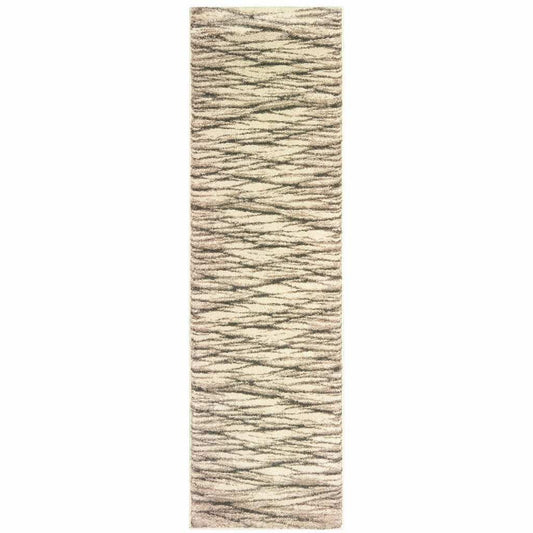 2' X 8' Ivory Sand And Ash Abstract Power Loom Stain Resistant Runner Rug - Homeroots - Flyclothing LLC