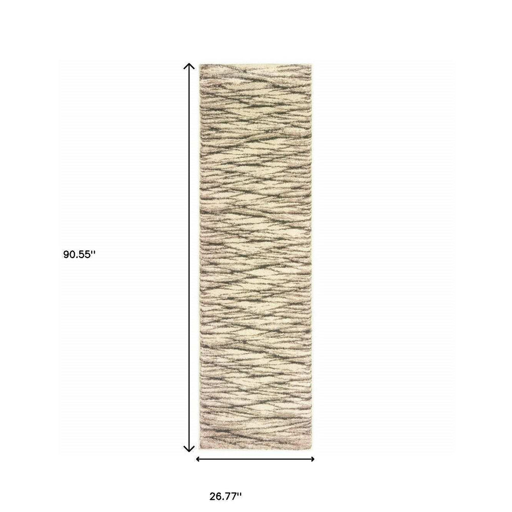 2' X 8' Ivory Sand And Ash Abstract Power Loom Stain Resistant Runner Rug - Homeroots - Flyclothing LLC