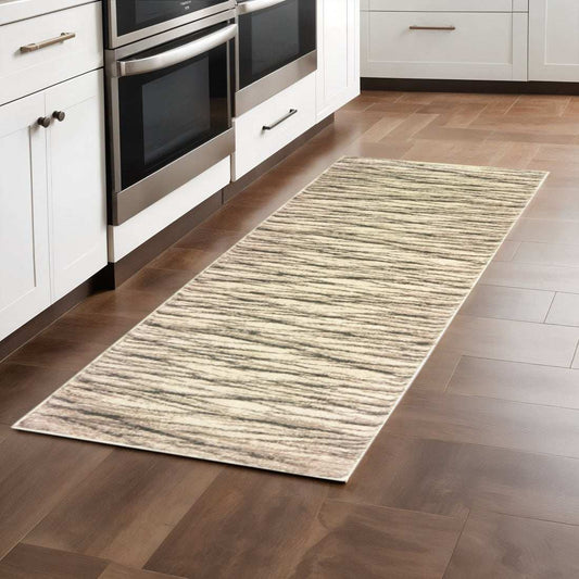 2' X 8' Ivory Sand And Ash Abstract Power Loom Stain Resistant Runner Rug - Homeroots - Flyclothing LLC