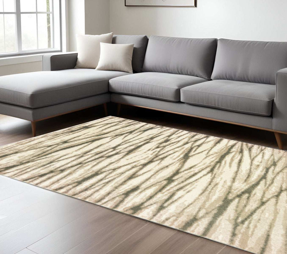 8' X 10' Ivory Sand And Ash Abstract Power Loom Stain Resistant Area Rug - Homeroots - Flyclothing LLC