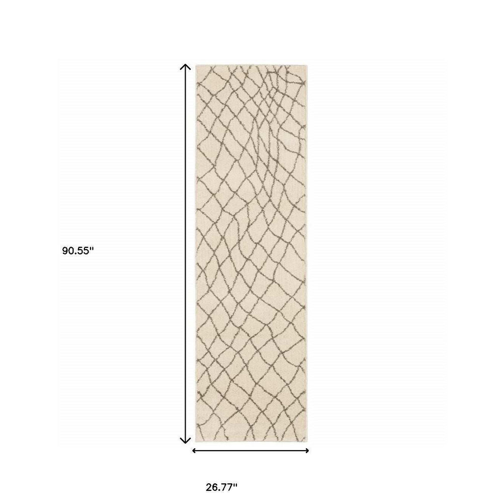 2' X 8' Ivory And Grey Geometric Power Loom Stain Resistant Runner Rug - Homeroots - Flyclothing LLC