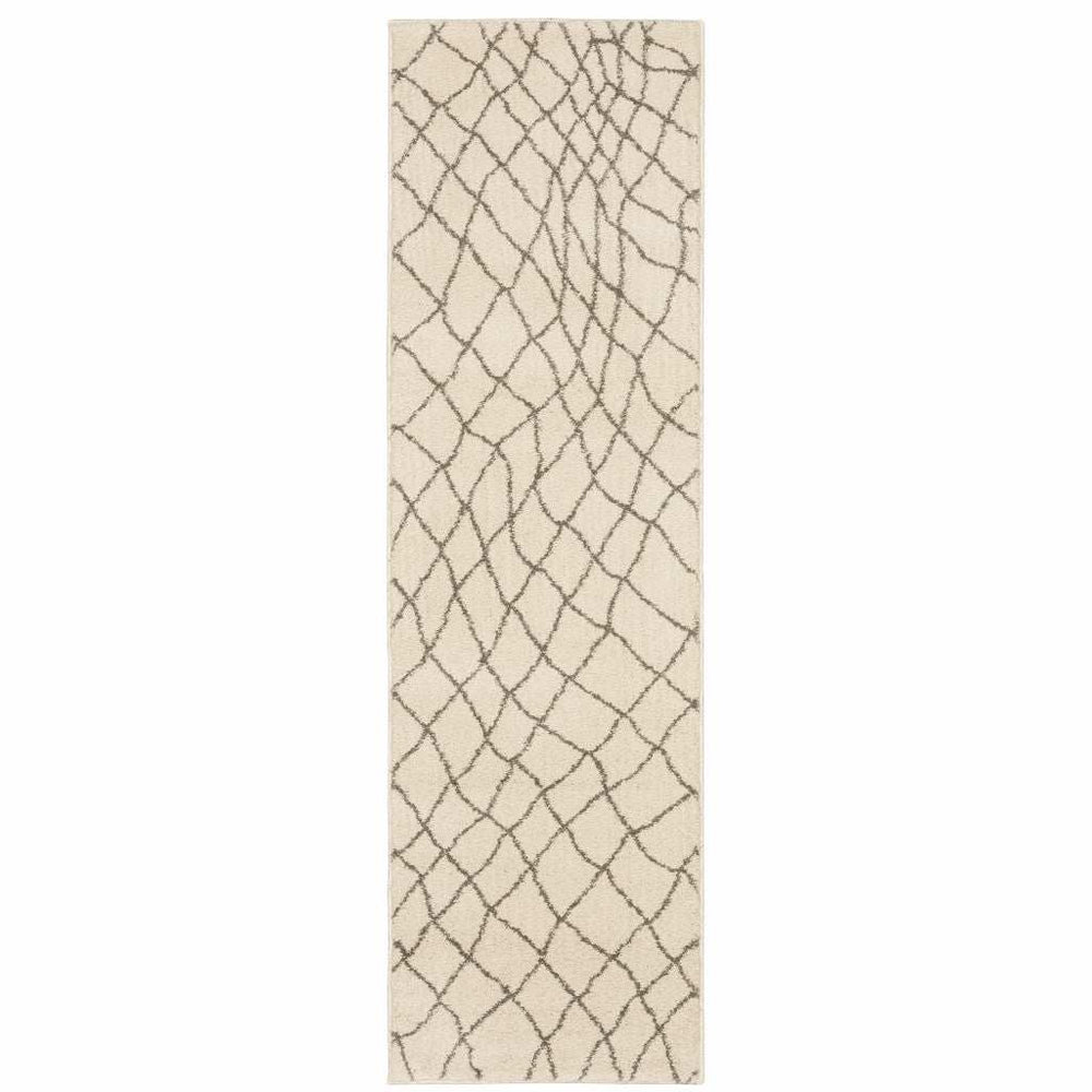 2' X 8' Ivory And Grey Geometric Power Loom Stain Resistant Runner Rug - Homeroots - Flyclothing LLC