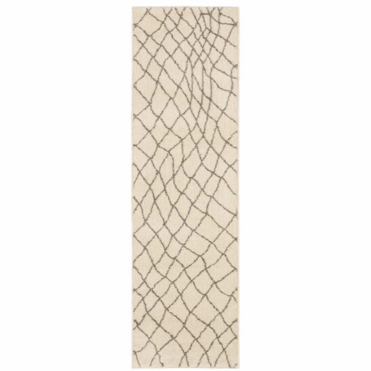 2' X 8' Ivory And Grey Geometric Power Loom Stain Resistant Runner Rug - Homeroots - Flyclothing LLC