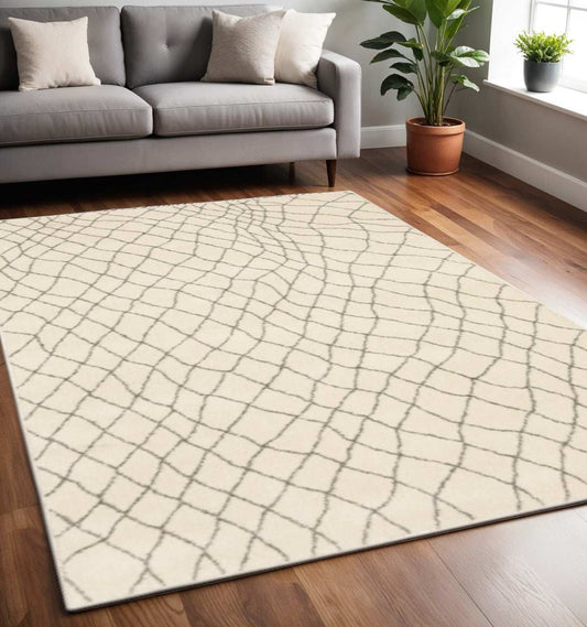 5' X 7' Ivory And Grey Geometric Power Loom Stain Resistant Area Rug - Homeroots - Flyclothing LLC