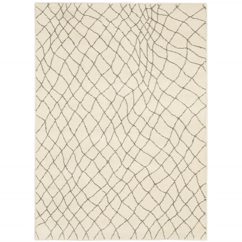 10' X 13' Ivory And Grey Geometric Power Loom Stain Resistant Area Rug - Homeroots - Flyclothing LLC