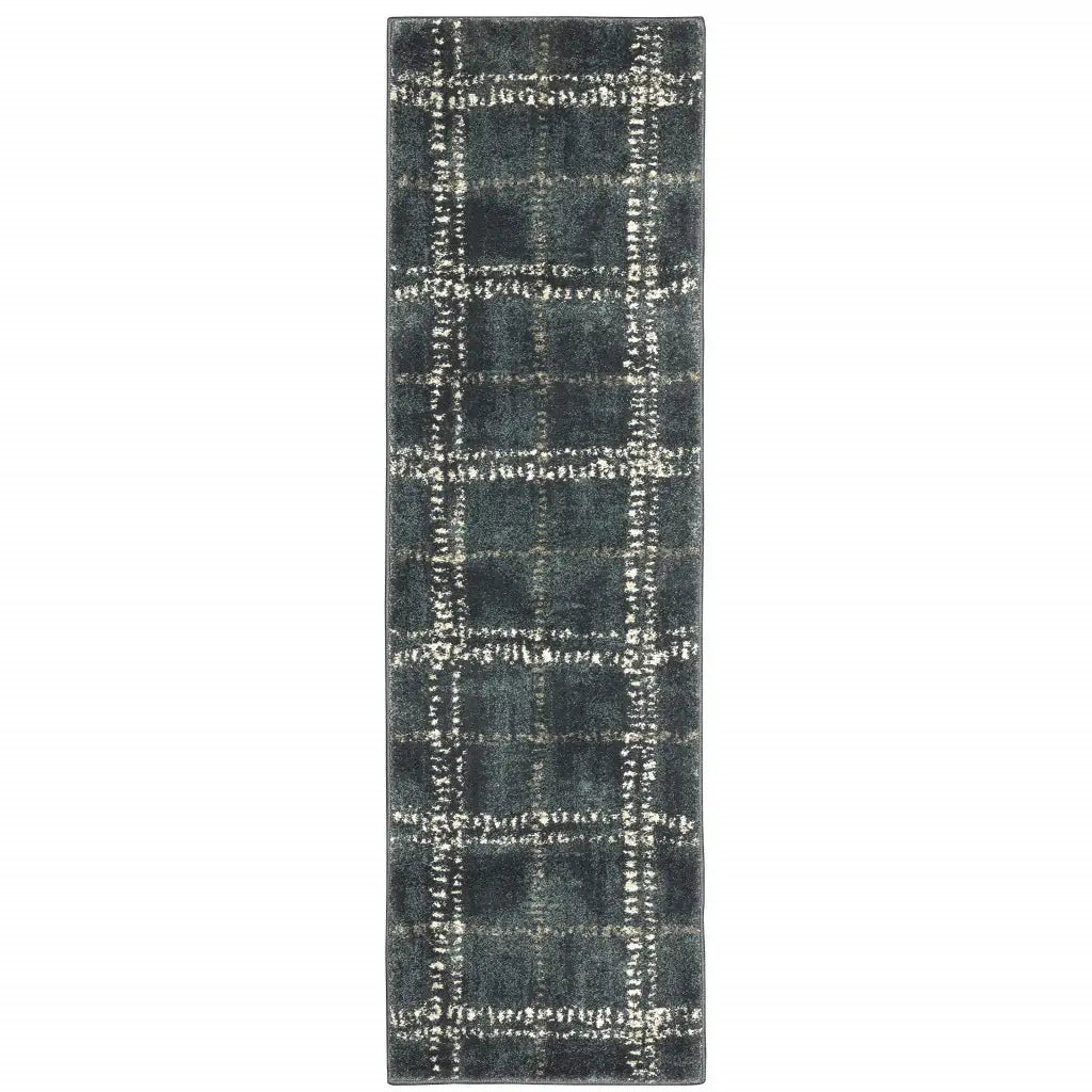 2' X 8' Blue And Ivory Geometric Power Loom Stain Resistant Runner Rug - Homeroots - Flyclothing LLC
