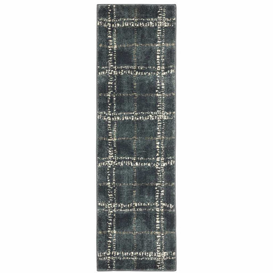 2' X 8' Blue And Ivory Geometric Power Loom Stain Resistant Runner Rug - Homeroots - Flyclothing LLC