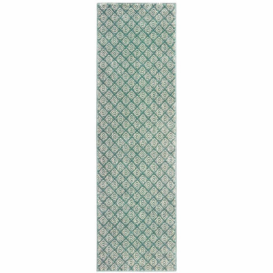 2' X 8' Foam Blue And Ivory Geometric Power Loom Stain Resistant Runner Rug - Homeroots - Flyclothing LLC