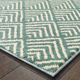 2' X 3' Foam Blue And Ivory Geometric Power Loom Stain Resistant Area Rug