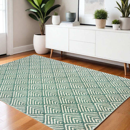 4' X 6' Foam Blue And Ivory Geometric Power Loom Stain Resistant Area Rug - Homeroots - Flyclothing LLC