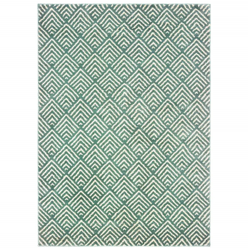 10' X 13' Foam Blue And Ivory Geometric Power Loom Stain Resistant Area Rug - Homeroots - Flyclothing LLC