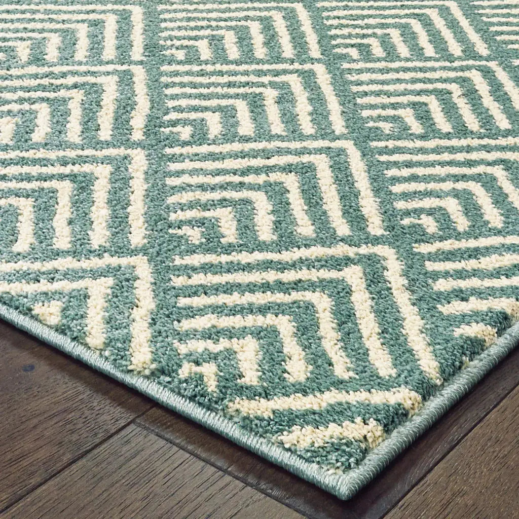 10' X 13' Foam Blue And Ivory Geometric Power Loom Stain Resistant Area Rug - Homeroots - Flyclothing LLC